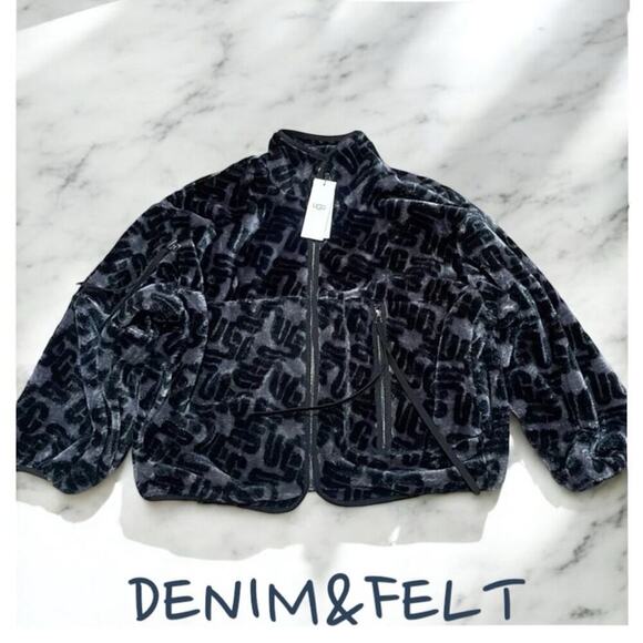 UGG Women’s Marlene Monogram Sherpa Jacket | Color: Black/Grey NRW/NWT!!🖤🩶🖤🩶 - Picture 6 of 8